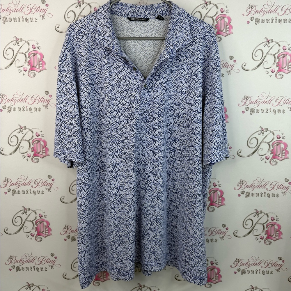 Cutter & Buck shirt polo collared dotted Blue Pattern Polo Shirt buttons